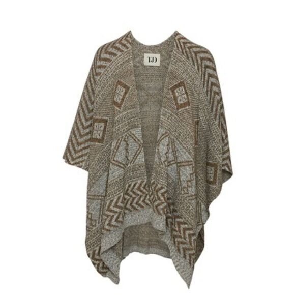 The Jetset Diaries Tan & Gray Abstract Pattern Knit Poncho Plus Size - Picture 1 of 4